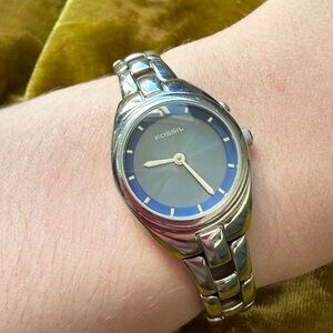 Fossil Big Tic ES-9570 Animated Purple Blue Face Silver Tone Watch